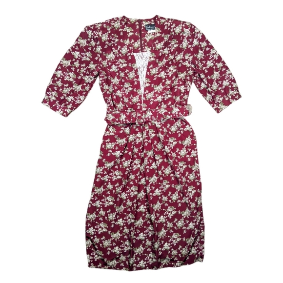 Breli Originals Dresses & Skirts - Vintage 80's Breli Originals Burgundy Red & White Floral Half Sleeve Dress